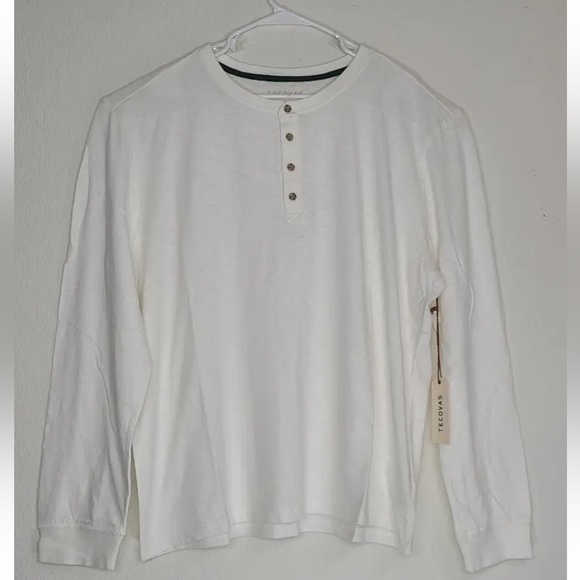 Tecovas Long Sleeve Slub Henley White Cotton Size XXL Mens NEW - Picture 1 of 9